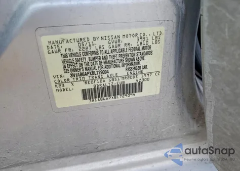 2011 Nissan Sentra 2.0 z USA, uszkodzony, nr VIN 3N1AB6APXBL729094